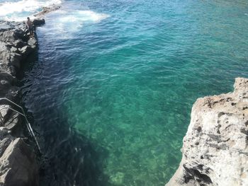 High angle view of rock formation in sea