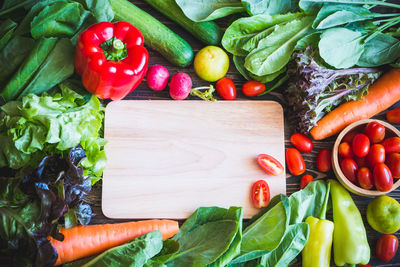 High angle view of fruits and vegetables