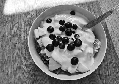 High angle view of breakfast in bowl on table