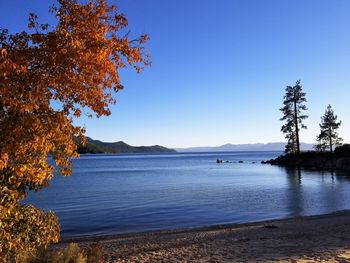 Scenic view of lake against sky during autumn