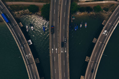 High angle view of illuminated bridge at night