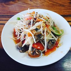 High angle view of meal served in plate