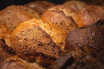 Fresh loaves of artisan hot bread. delicious and healthy food from small bakeries