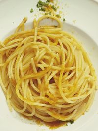 High angle view of noodles in bowl