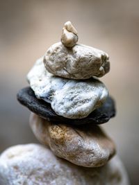 Close-up of stone stack on rock