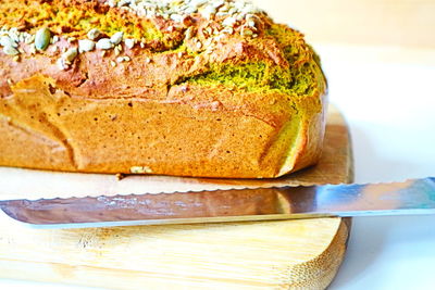 Close-up of bread in plate on table