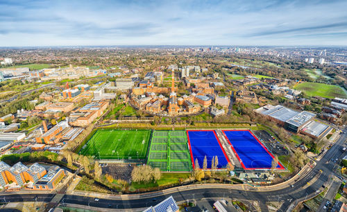 High angle view of townscape against sky