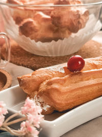 Close-up of dessert in plate on table