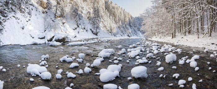 Natural river in gorge at cold winter day