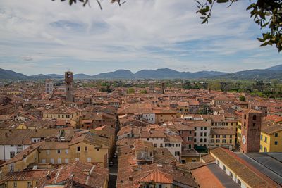 High angle view of townscape against sky