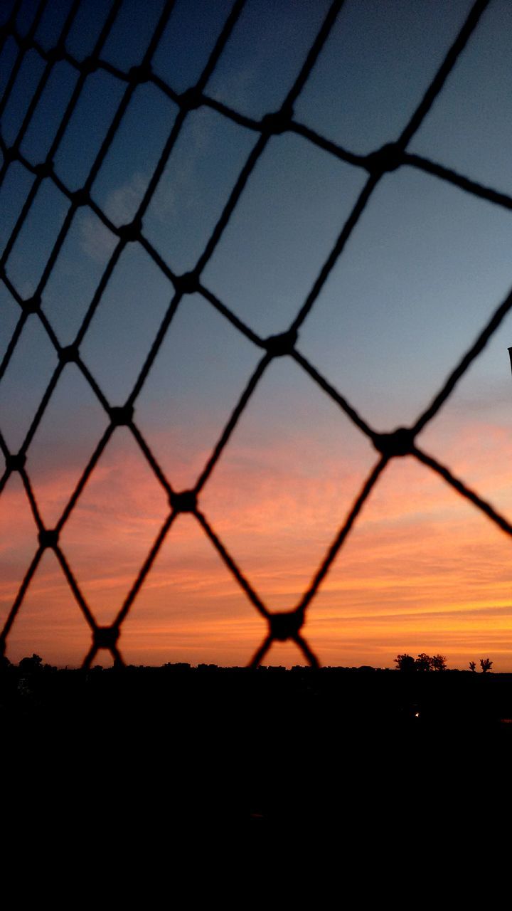 sunset, silhouette, fence, chainlink fence, protection, safety, security, metal, orange color, sky, backgrounds, pattern, metallic, scenics, no people, full frame, beauty in nature, nature, outdoors, tranquility