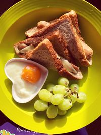 High angle view of breakfast served on table