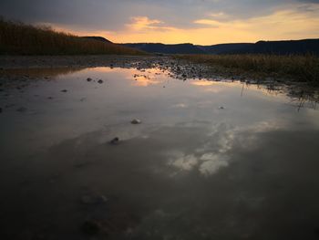 Scenic view of lake against sky during sunset