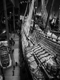 High angle view of people in amusement park at night