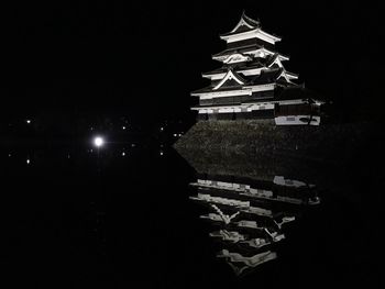 Illuminated temple against clear sky at night