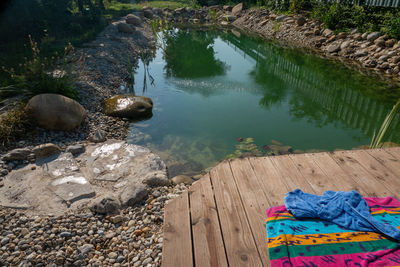 High angle view of pier on lake