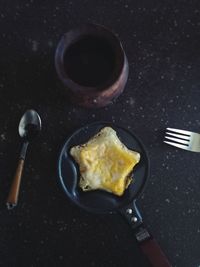 High angle view of breakfast on table