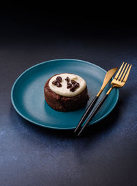 High angle view of dessert in plate on table