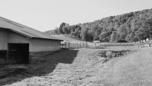 Scenic view of field against clear sky