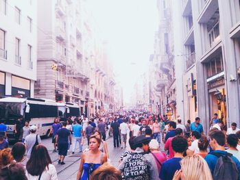 People walking on city street