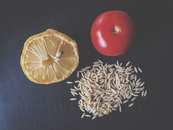 High angle view of fruits on table