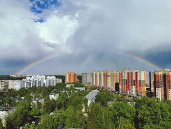 Panoramic view of rainbow over buildings in city