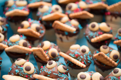 High angle view of dessert on table