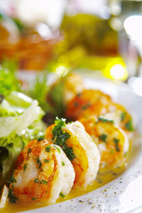 Close-up of prawns served in plate