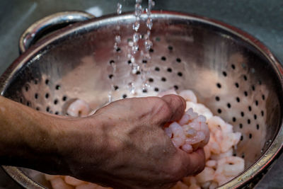 Cropped hand washing shrimps 