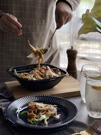 High angle view of food served in plate