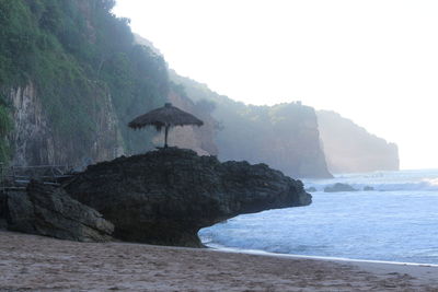 Scenic view of sea and rocks against sky