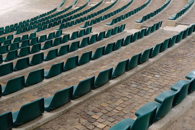 High angle view of chairs in stadium