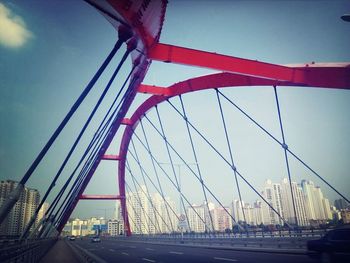 Suspension bridge over river