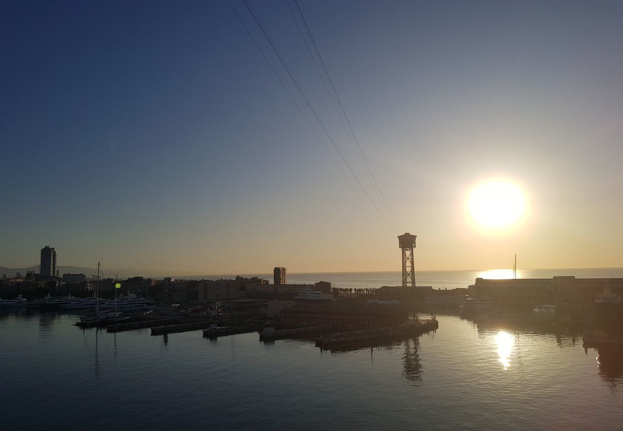 SCENIC VIEW OF RIVER AGAINST CLEAR SKY AT SUNSET