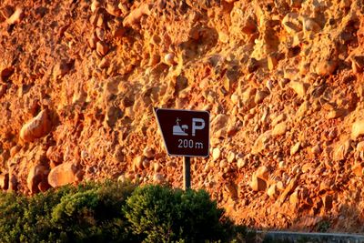 Low angle view of road sign against trees