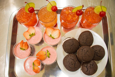 High angle view of fruits on table