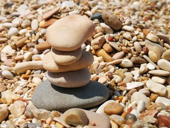 High angle view of stones on pebbles