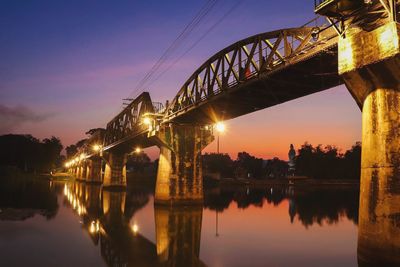 Bridge over river against sky at sunset