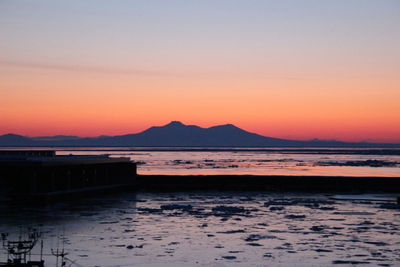 Scenic view of sea against clear sky during sunset