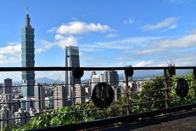 View of buildings against cloudy sky