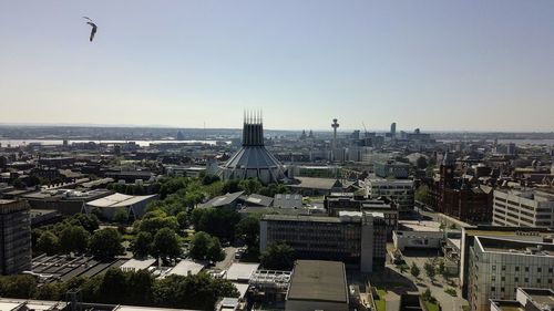 High angle view of buildings in city