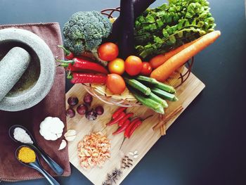 Directly above shot of various ingredients on table