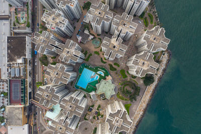 High angle view of buildings in city