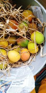 High angle view of fruits in basket