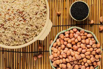 High angle view of roasted coffee beans in container