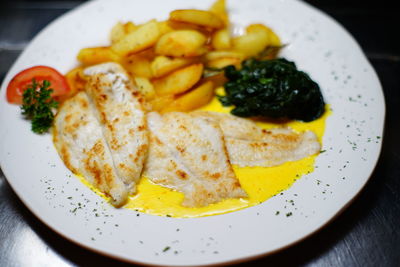 Close-up of meal served in plate