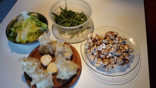 High angle view of food on table