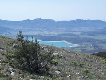 Scenic view of mountains against clear sky