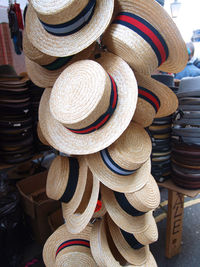 Stack of firewood for sale in market