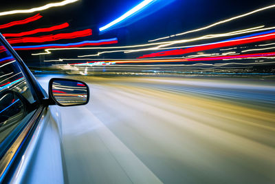 Light trails on road at night